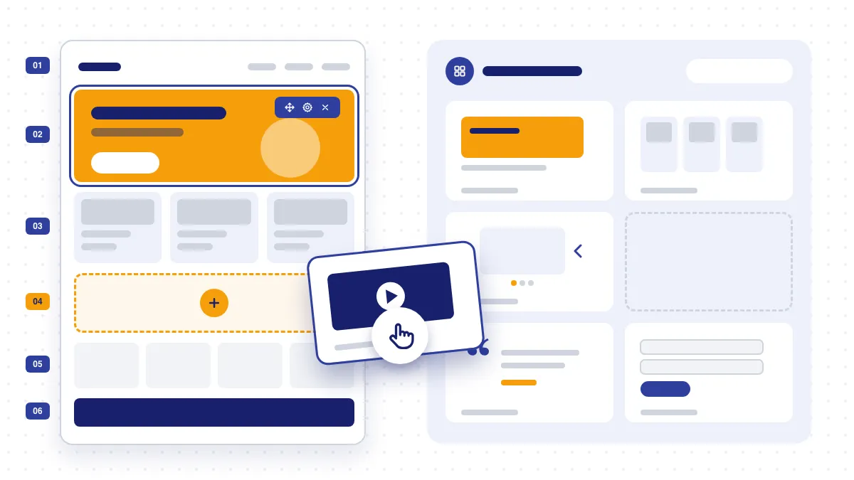 Ilustração de um template de site dividido em blocos de componentes modulares