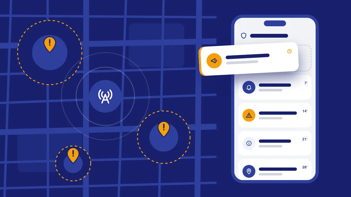Ilustração de um celular com uma lista de alertas e comunicados de segurança da polícia local